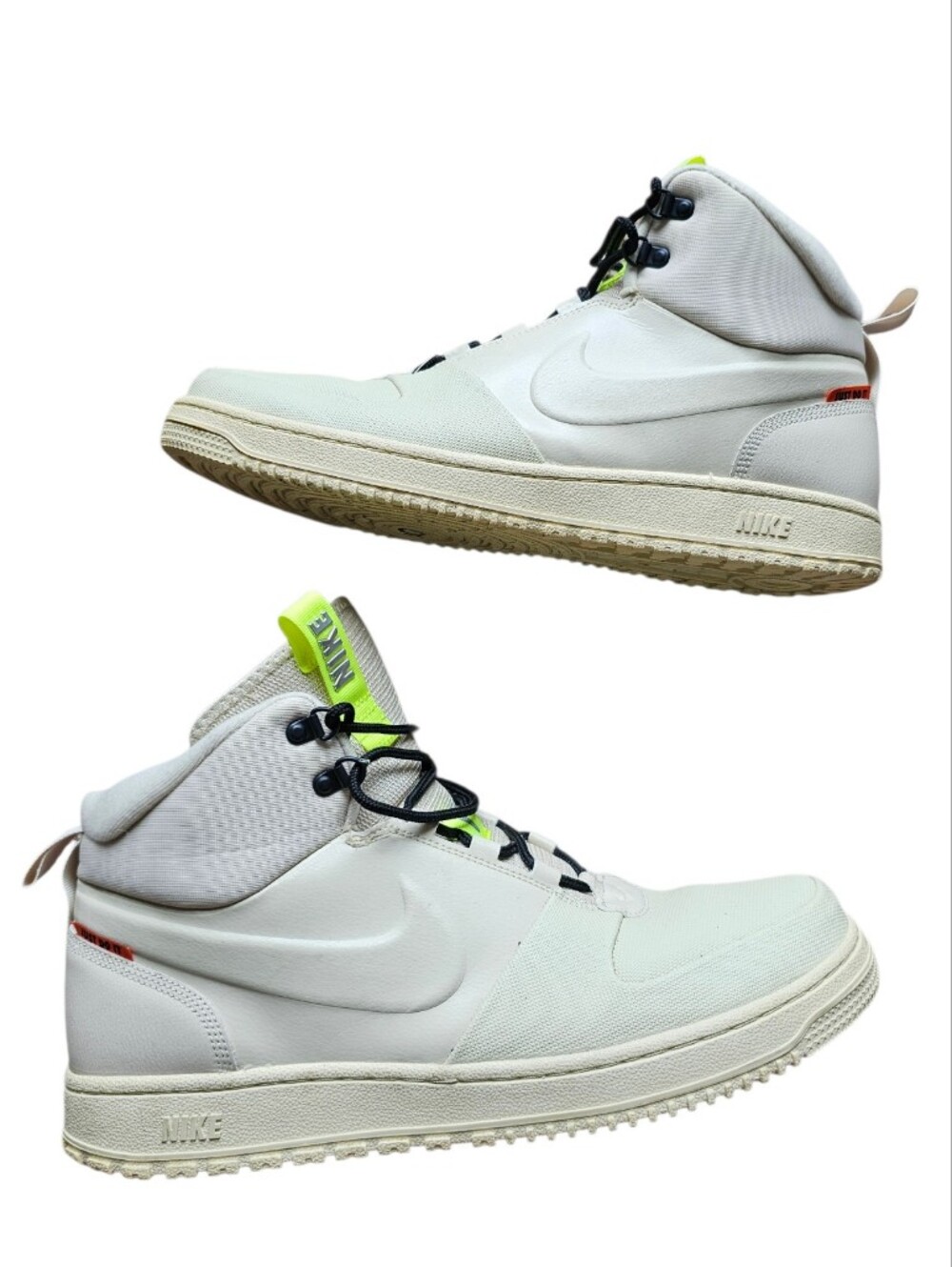 Nike Men’s White Winter Fossil Volt High-Top Sneakers with Neon Lime Accents 15